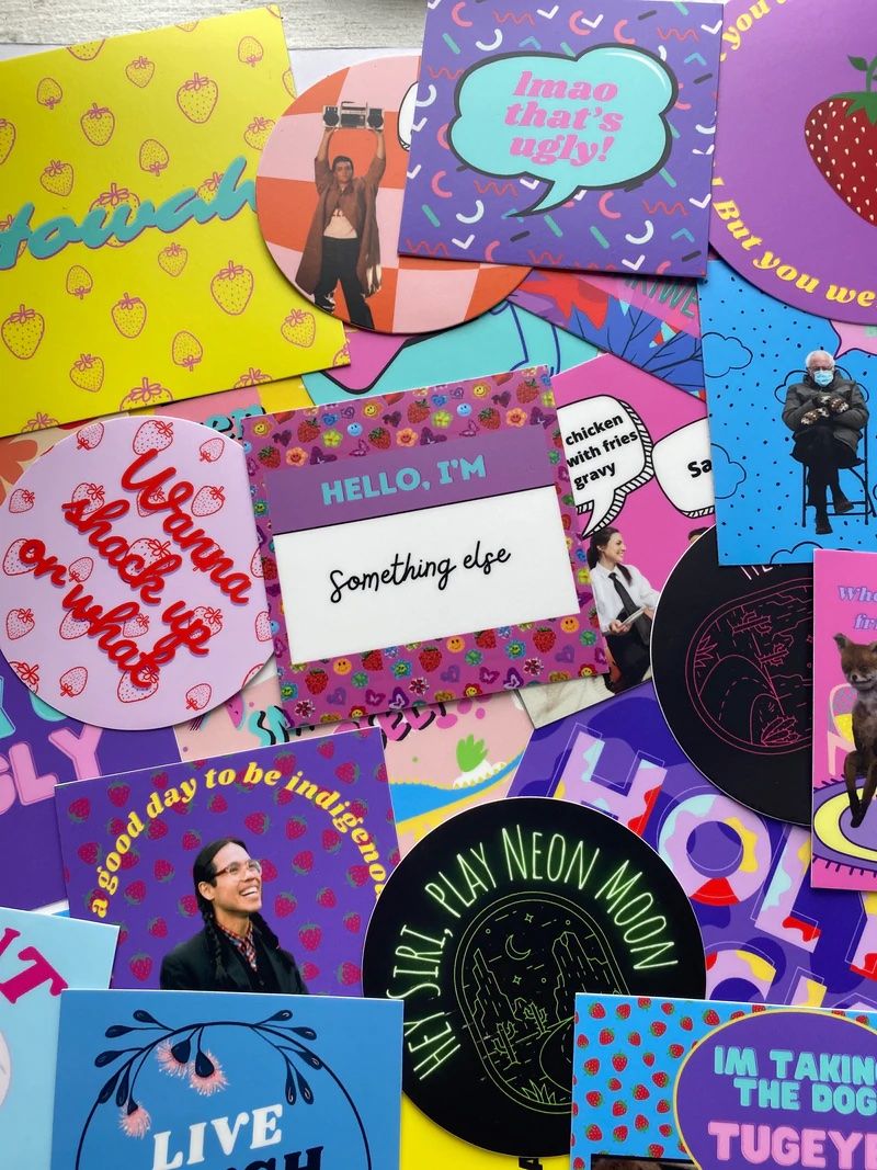 A pile of bright and colourful stickers by Native Love Notes