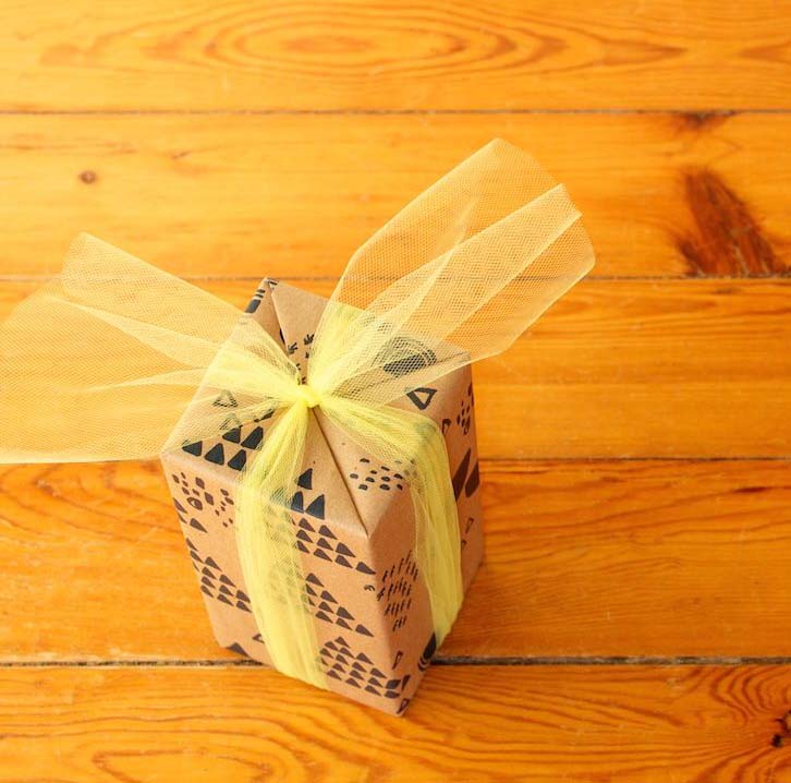 A wrapped gift on a table